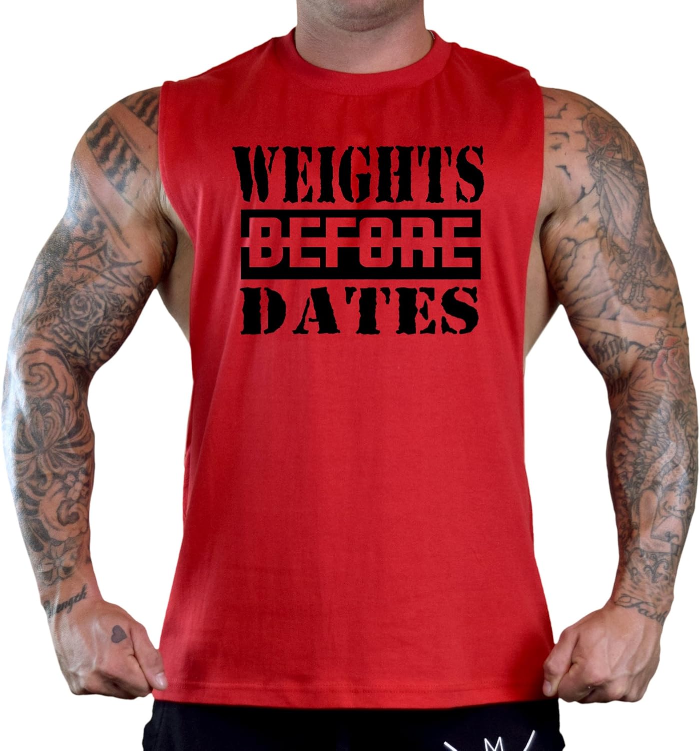Men's Weights Before Dates V406 Tee Red Gym TShirt Tank Top at Amazon Men’s Clothing store