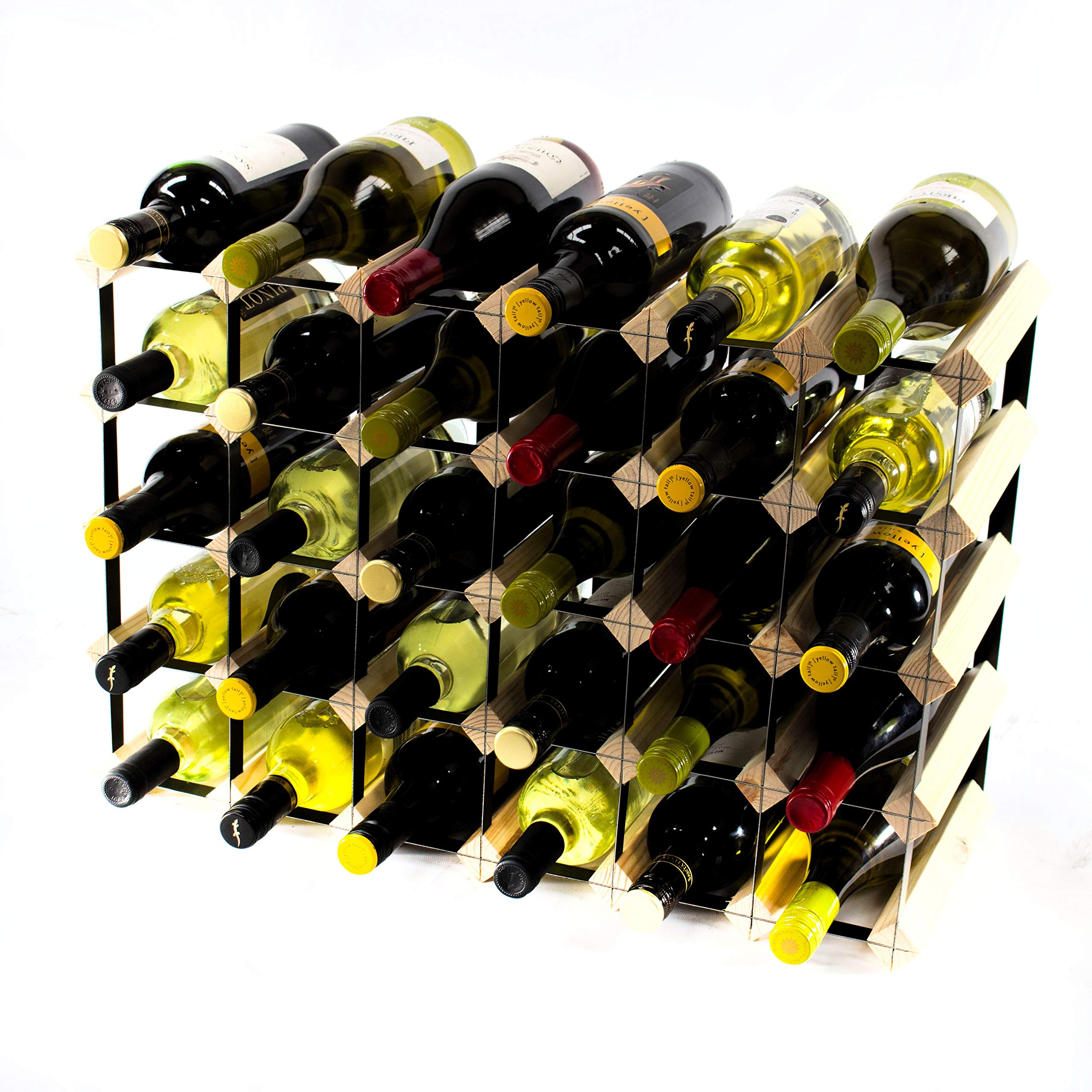 Classic 30 (6x4) Bottle Pine Wood and Black Metal Wine Rack Ready Assembled