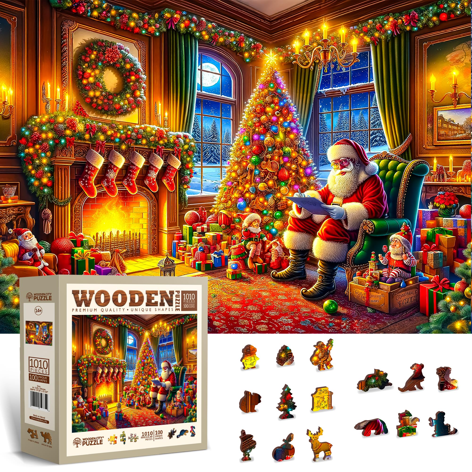 WOODEN.CITY Christmas Wooden Jigsaw Puzzle 1000 Pieces for Adults – Festive Winter Scene, Engaging and Challenging Jigsaws, Unique Puzzle Gift for Adults & Families (Christmas Eve Magic)