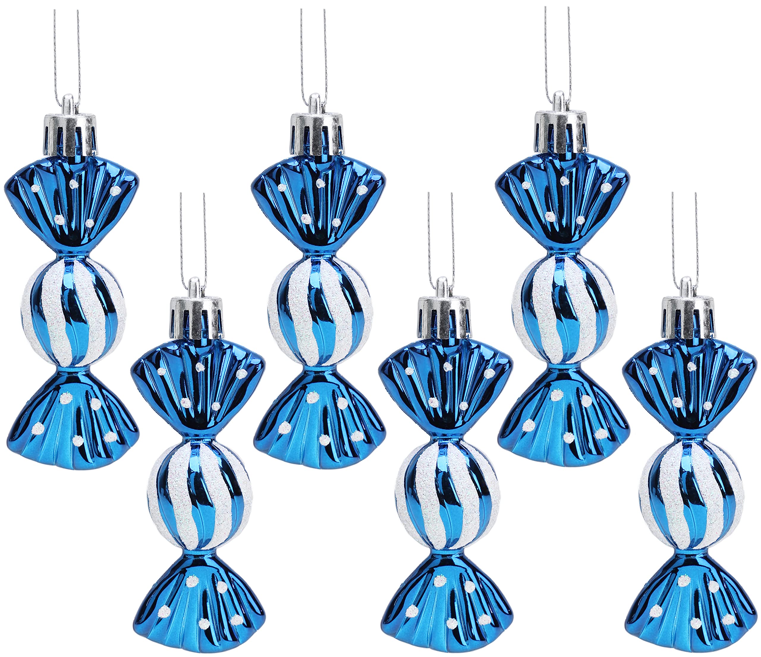 Christmas Concepts® Pack of 6-80mm (3.2") Mini Sweet Shaped Baubles – Shiny & Glitter Decorated – Christmas Tree Decorations (Midnight Blue)