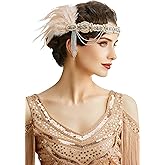BABEYOND 1920s Flapper Headband Roaring 20s Gatsby Headpiece Black Feather Headband 1920s Flapper Hair Accessories (Nude Pink)