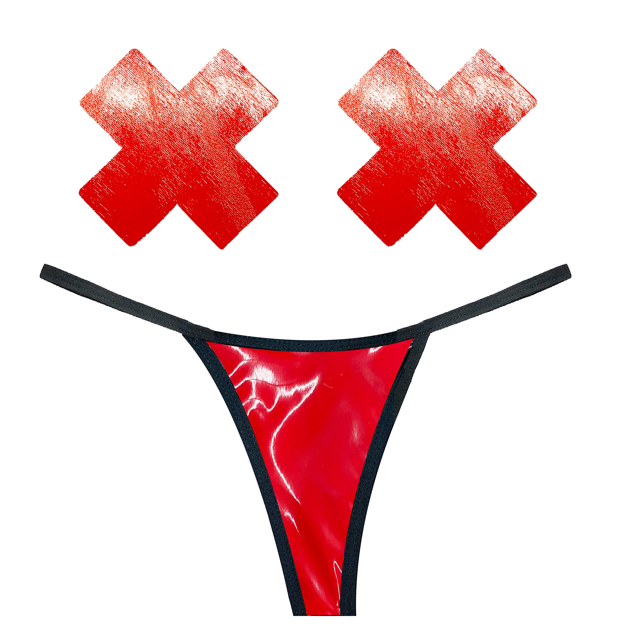 Neva Nude Vixen Red Wet Vinyl Naughty Knix G-String and Nipztix Pasties Set — image 1
