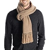Funky Junque Men’s Waffle Knit Scarf – Warm Winter Scarves for Men with Tassels, Soft Knitted Long Scarf for Cold Weather