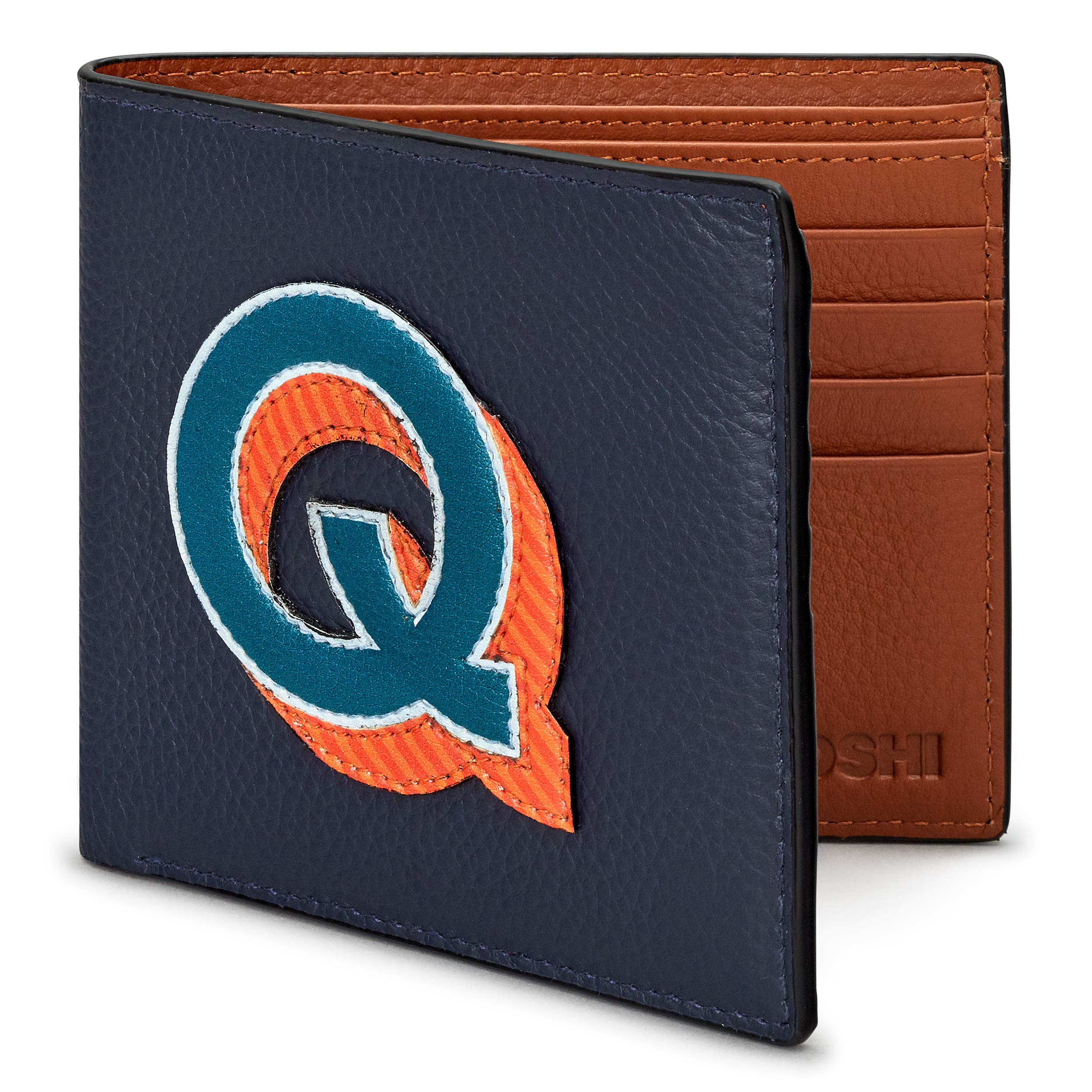 Yoshi Q Monogram Initial Men's Leather Wallet, Genuine Leather Wallet, RFID Blocking Wallet, Slim Wallet for Men