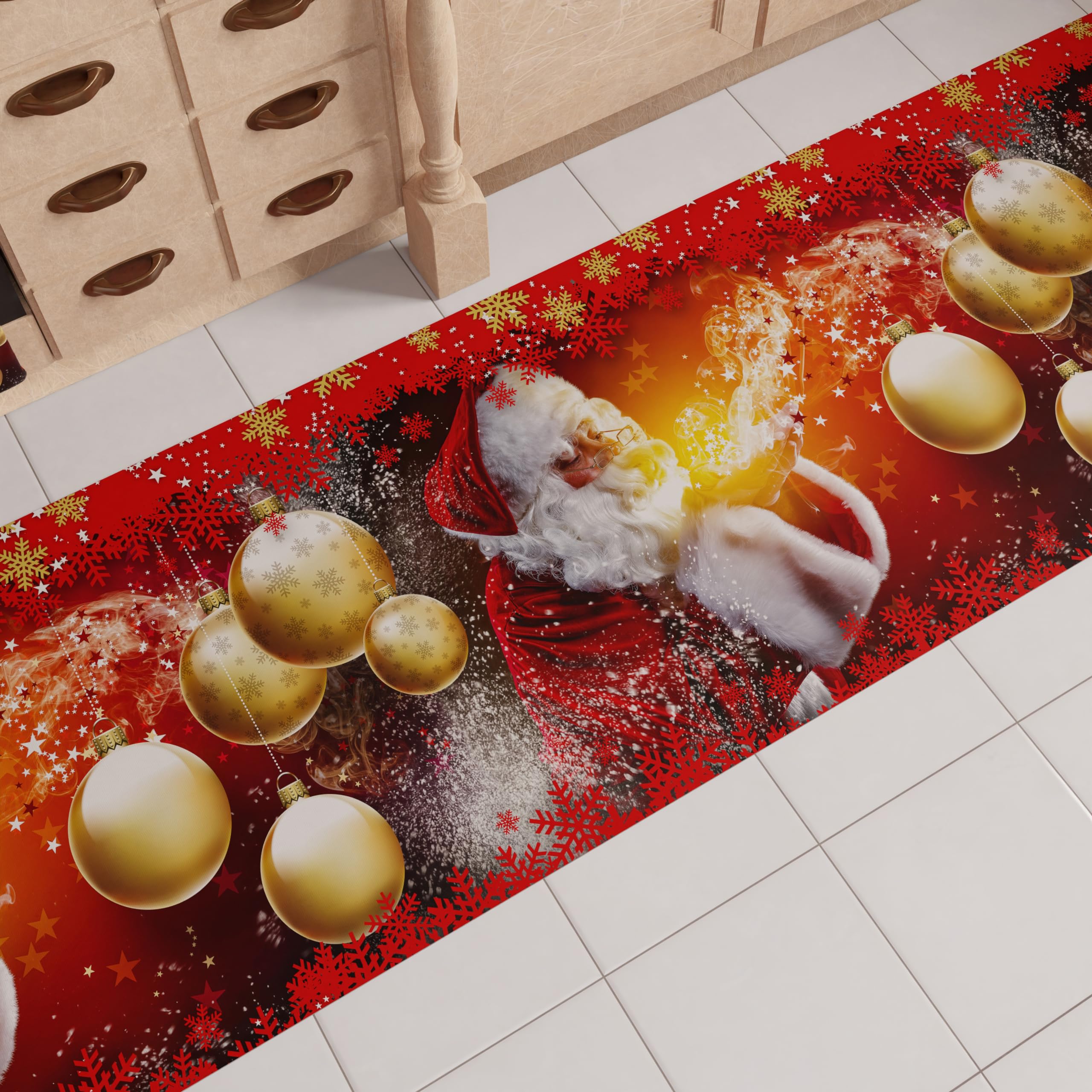 PETTI Artigiani Italiani - Christmas Kitchen Rug Runner Kitchen Non-Slip and Washable 52x140 cm Santa Claus Design 100% Made in Italy