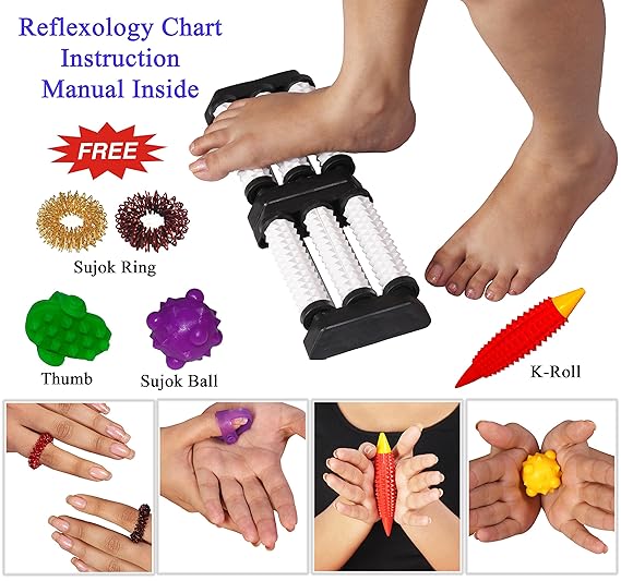 Acupressure Double Foot Massager with Spiked Rollers Relief Stress, boost immunity