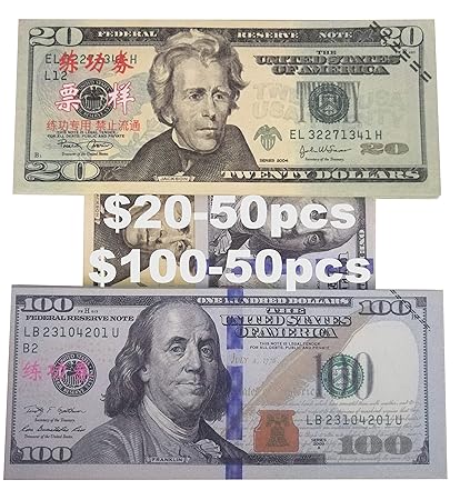 Amazon Com Yichen Movie Money Play Money 100 And 20 Dollar Bills - amazon com yichen movie money play money 100 and 20 dollar bills real looking prop money full print 2 sided money stack 100pcs fake toy money for kids