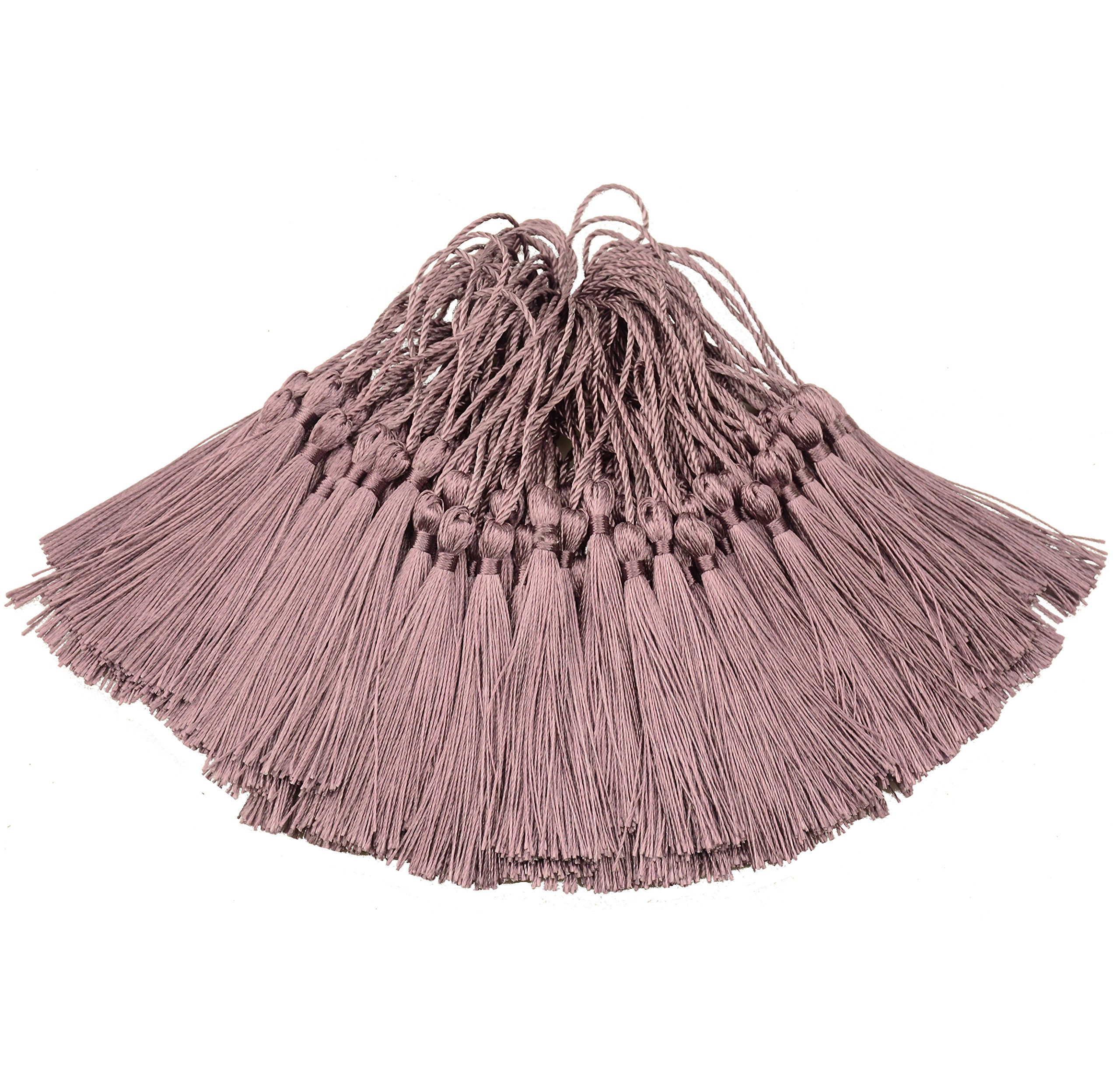 100pcs 13cm/5 Inch Silky Floss bookmark Tassels with 2-Inch Cord Loop and Small Chinese Knot for Jewelry Making, Souvenir, Bookmarks, DIY Craft Accessory (Dark Taro)
