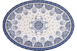 Bico Blue Talavera Ceramic 16 inch Oval Platter, Microwave & Dishwasher Safe