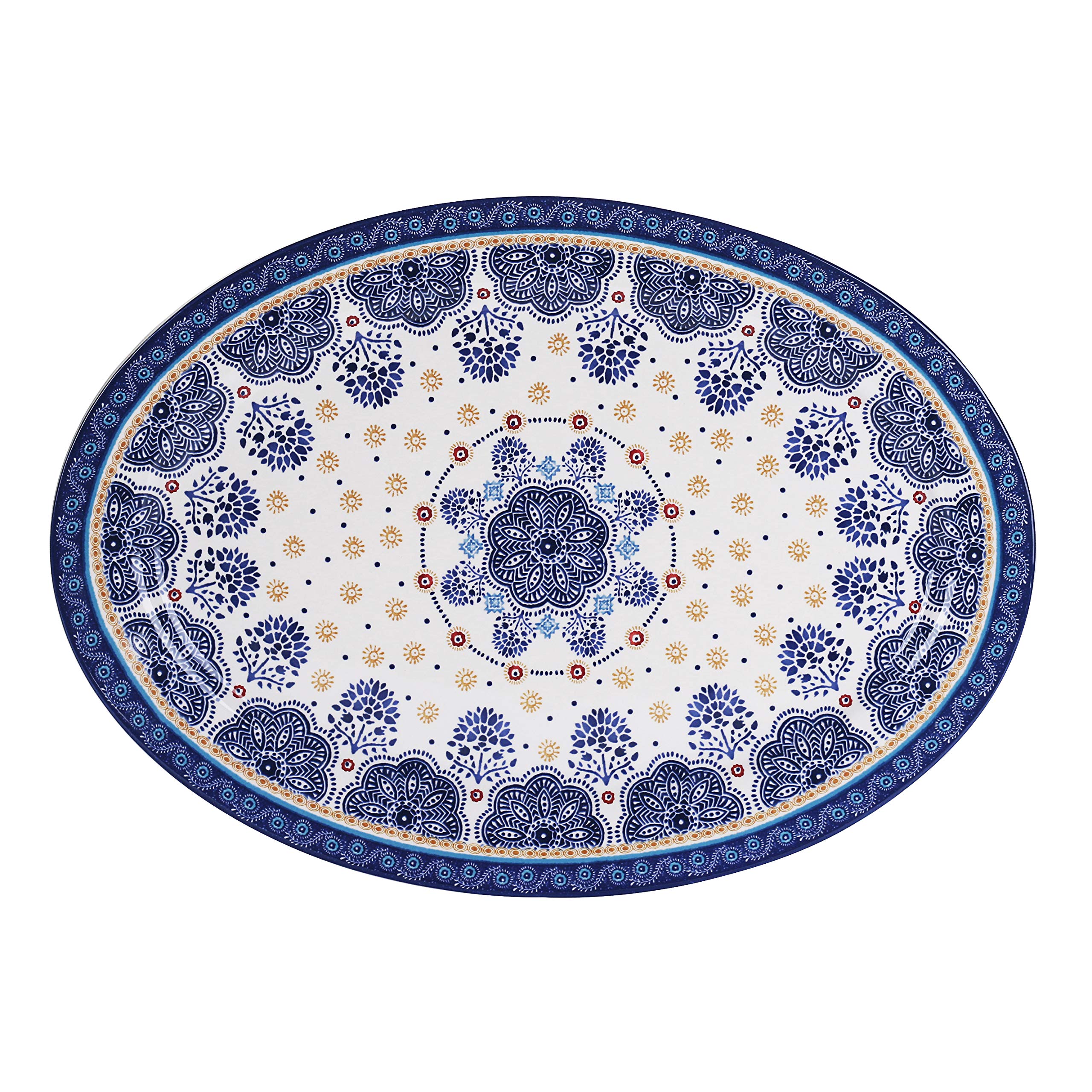 Bico Blue Talavera Ceramic 40cm Oval Platter, Microwave & Dishwasher Safe