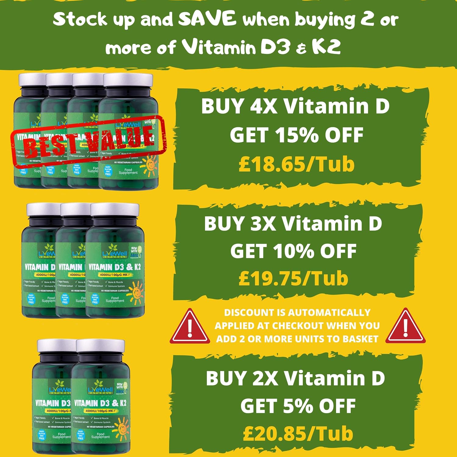 Vegan Vitamin D3 4000iu and Vitamin K2 MK7 100µg High Strength Completely Plant Based 60 Days Supply Vitamin D Vegan Tablets Gluten - Image 3