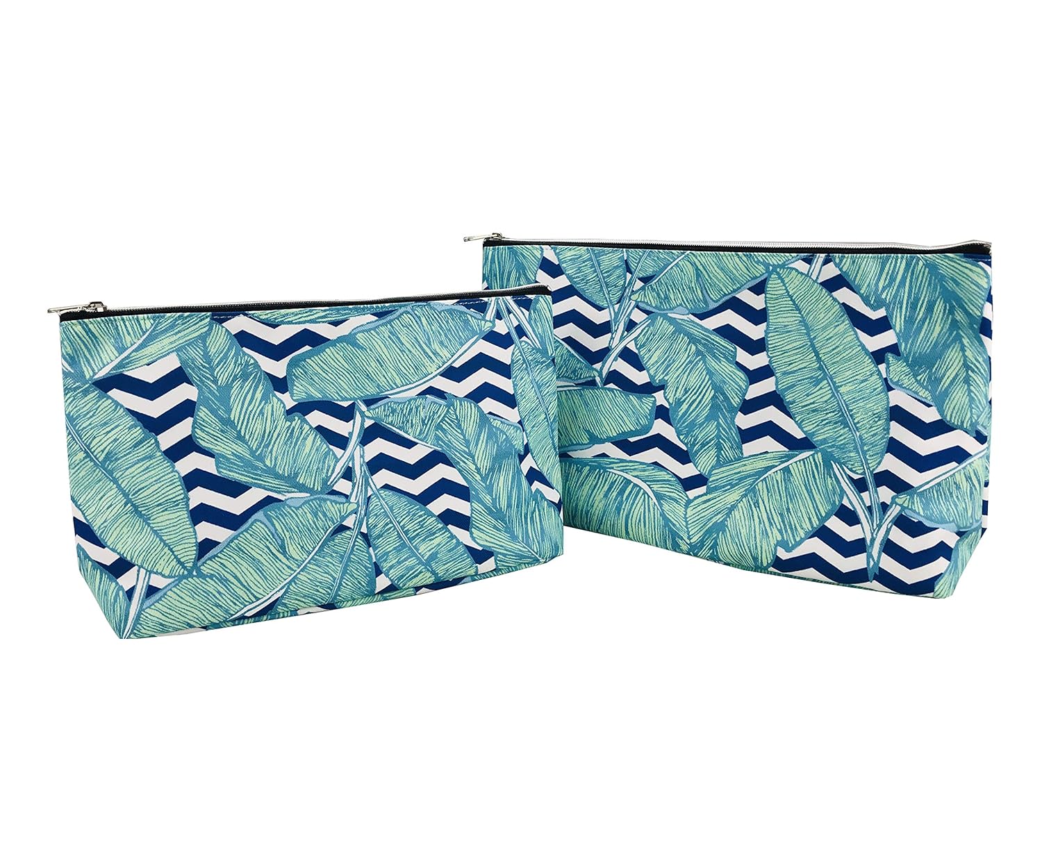 Large Canvas Makeup Bag Cosmetic Pouches Purse Travel Toiletry Bag Roomy Organizer, 2 Pack (Palm leaf)