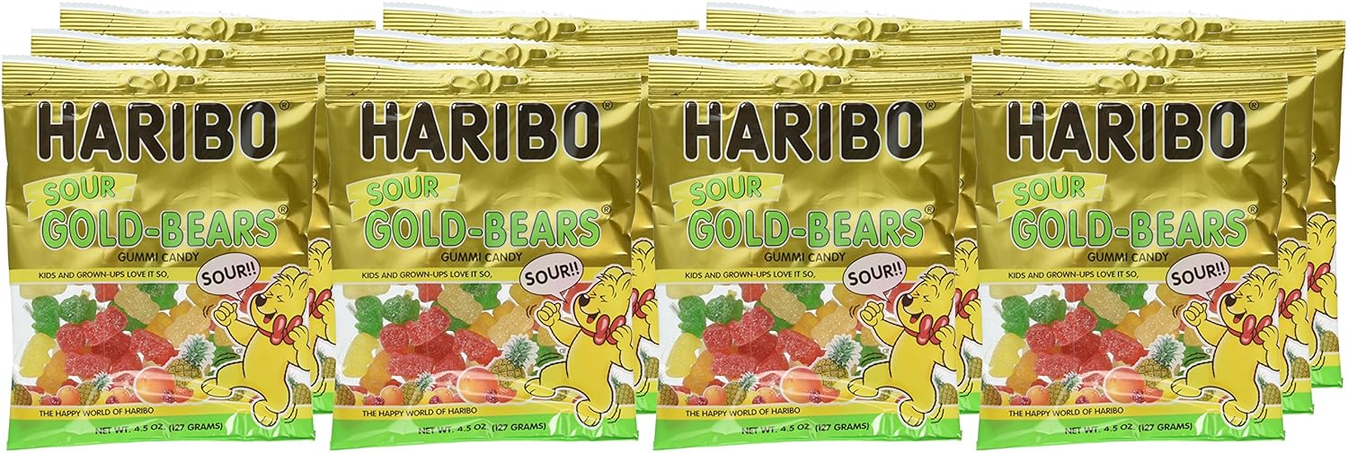 Haribo Gummi Candy, Goldbears Gummi Candy - Sour, 4.5 oz. Bag (Pack of 12) : Grocery & Gourmet Food