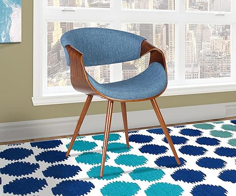 Armen Living Butterfly Dining Chair Blue Fabric Walnut Wood Finish