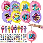 72 PCS 90s Party Favors – 48 Pre-Cut Temporary Tattoos & 24 90s Punch Balloons Themed Birthday Party Decorations Supplies Favors Gifts Goodie Bag Fillers Classroom Rewards for Boys Girls