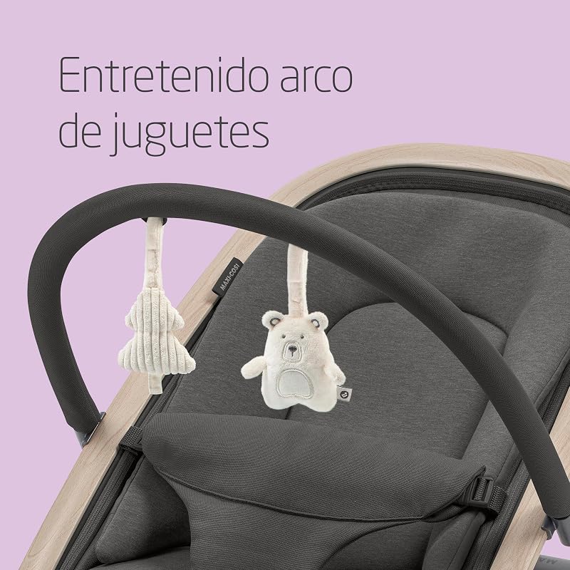 Kori, Hamaca Bebé 2 en 1 con arco de juegos, 0-2 años, máx.15 kg, Balancín bebé, 3 posiciones de reclinación una sola mano, Ligera y compacta, Arnés Easy-in, Eco Care, color Beyond Graphite