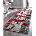 Well Woven Echo Shapes & Circles Red/Grey Modern Geometric Comfy Casual Hand Carved Runner Rug (2'x7') Easy to Clean Stain Fade Resistant Shed Free Abstract Contemporary Thick Soft Plush Living Room