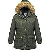 CREATMO US Women's Plus Size Winter Coat Waterproof Long Puffer Jacket Warm Military Thicken Parka with Fur Hood