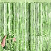 Light Green Metallic Tinsel Foil Fringe Curtains, 2 Pack 3.3x8.3 Feet Party Streamer for Birthday Party Decorations, Halloween Decor, Foil Curtain for Christmas Party