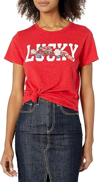lucky brand floral embroidered tee