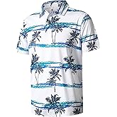 ELETOP Men's Golf Polo Shirts Short Sleeve Moisture Wicking Hawaiian Tropical Polos Performance Golf Shirts for Men Dry Fit