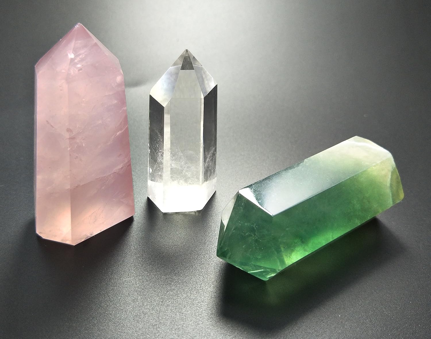 Set of 3 Healing Crystal Wands of 3 Stones, Rose Quartz, Clear Quartz, Fluorite - Image 3