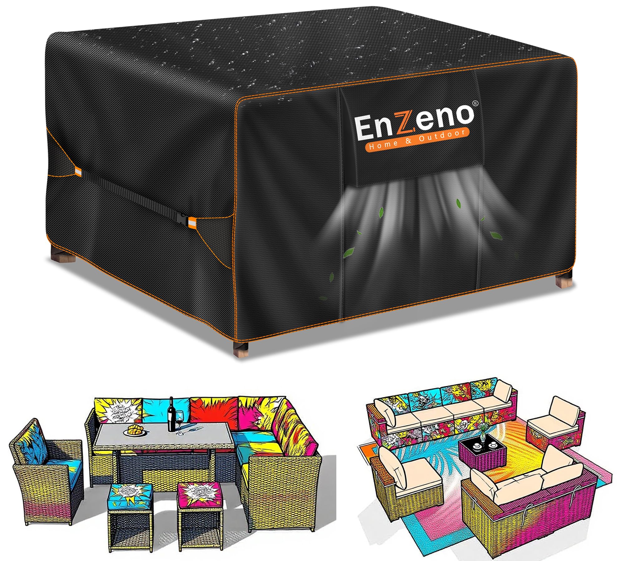 Enzeno Cube Garden Furniture Covers Waterproof for Outdoor, patio Rattan Cube Set Cover outside, Heavy Duty Oxford Fabric Garden Square Table Cover with Air Vent (300 * 300 * 90 cm)…