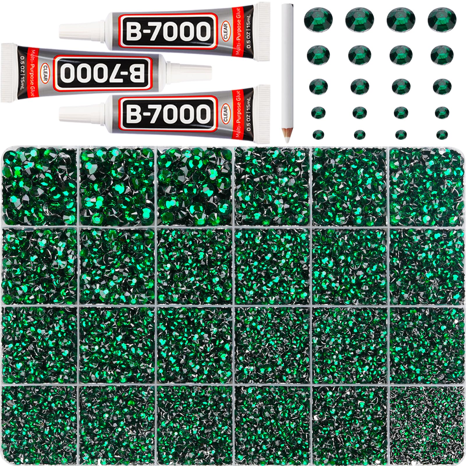 Photo 1 of 32000Pcs Green Rhinestones Emerald Gems for Bedazzling Bedazzle, Dark Green Flatback Crystal Gemstones for Crafting Crafts Clothes Clothing, Resin Flat Back Diamond Jewels Stones 2-6mm with B7000 Glue