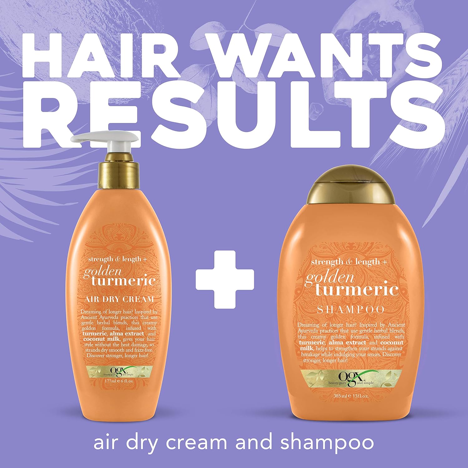 OGX Strength & Length + Golden Turmeric Anti-Frizz Air Dry Hair Cream with Coconut Milk to Nourish Hair, Leave-In Moisturizing Hair Treatment to Smooth Frizzy Hair, 6 oz: Beauty
