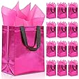 KeerxunBag 12pcs Reusable Gift Bags（Includes Tissue Paper） Gift bag with handle Birthdays Parties Holidays Weddings Medium 10x4x8in pink Gift Bags