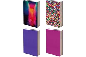 ELLOPI Easy Apply Stretchable Book Cover 4 Pack. 2 Solid and 2 Design Standard Jackets Fit Hardcover Textbooks Up to 8" x 10". Adhesive-Free, Nylon Fabric Protectors. Washable, Reusable Student School Supply
