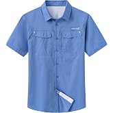 Satankud Mens UPF 50+ Fishing Shirts Short Sleeve Lightweight Quick Dry Hiking Travel Safari Work Shirt Zip Pocket