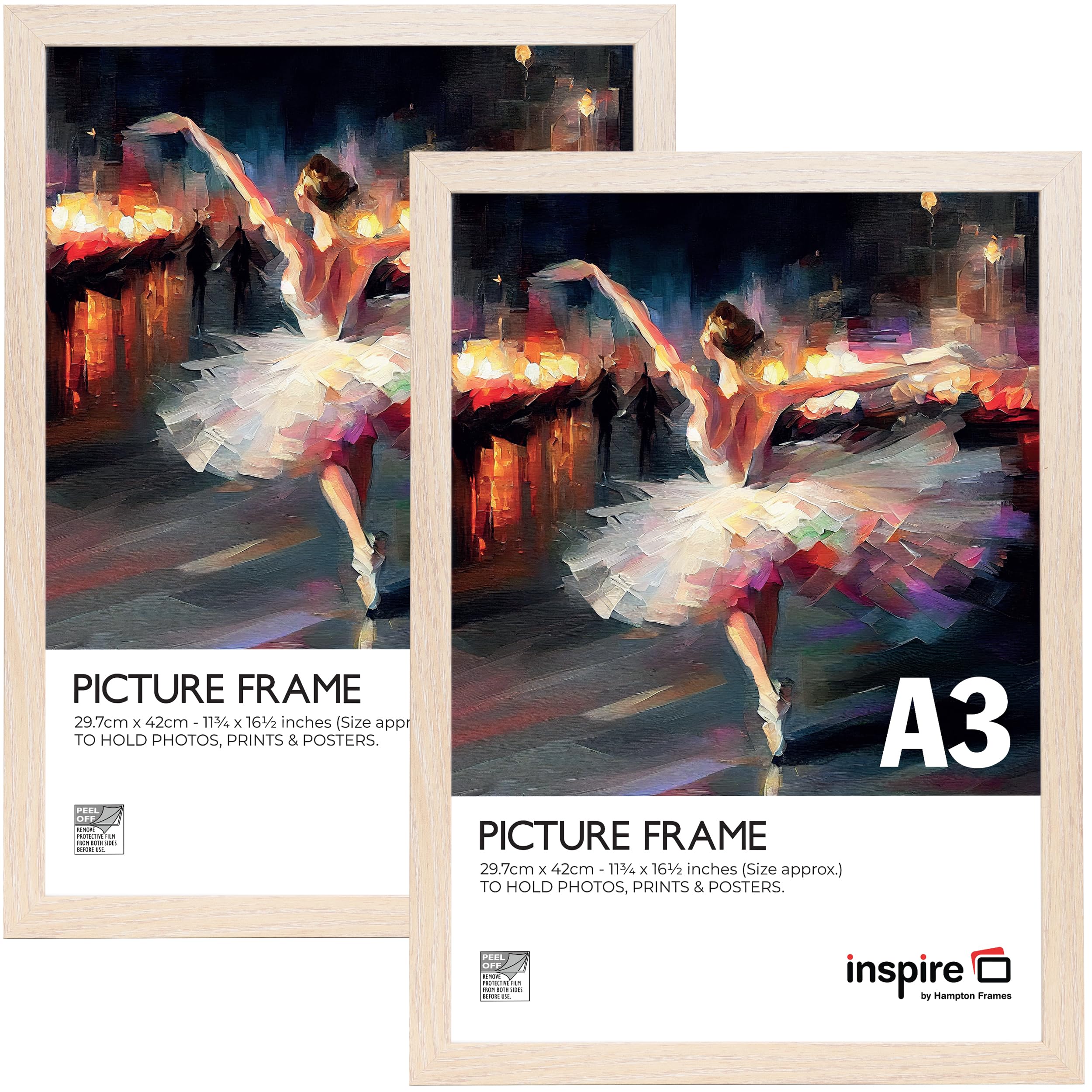 Inspire By Hampton WELFORD A3 (29.7x42cm) Natural Poster Frame Acrylic (Non-Glass) Front Pack of 2