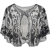 BABEYOND 1920s Shawl Wraps Sequin Beaded Evening Cape Bridal Shawl Bolero Flapper Cover Up