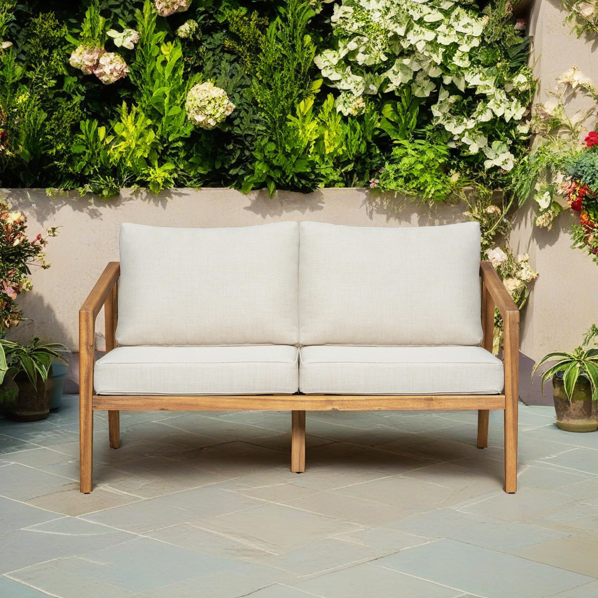 Photo 1 of ****************MISSING PARTS***************
Christopher Knight Home Westin Acacia Wood Patio Loveseat Sofa with Cushion, Outdoor 2-Seater Sofa with Removable Cushions, Patio Furniture Sofa for 2, Teak+Beige