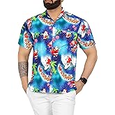 HAPPY BAY Men's Hawaiian Christmas Tree Shirts Short Sleeve Button Down Shirt Men's Hawaii Vacation Beach Shirts for Men