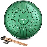 LEKATO Rain Drum for Outside, Steel Tongue Drum 6 Inch 11 Notes Rain Chime Percussion for Meditation Yoga Musical Education, Musical Gift for Families/Friends/Beginner, Green