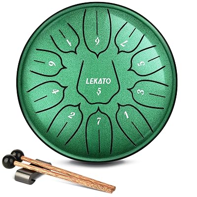 LEKATO Rain Drum for Outside, Steel Tongue Drum 6 Inch 11 Notes Rain Chime Percussion for Meditation Yoga Musical Education, Musical Gift for Families/Friends/Beginner, Green