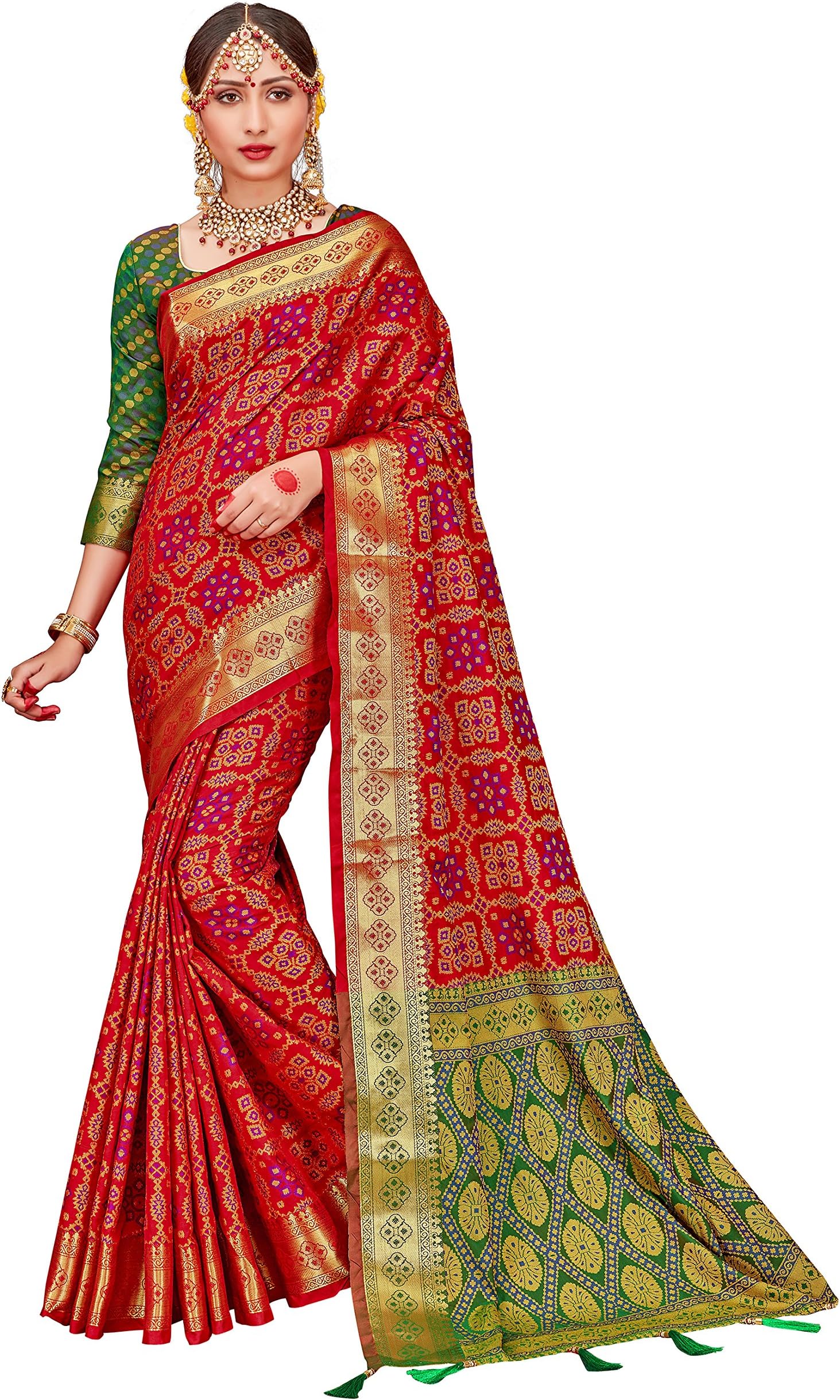 HEART N SOUL Indian Bollywood Sarees for Women Patola Silk Woven Saree l Tradional Wedding Wear Sari with Unstitched Blouse
