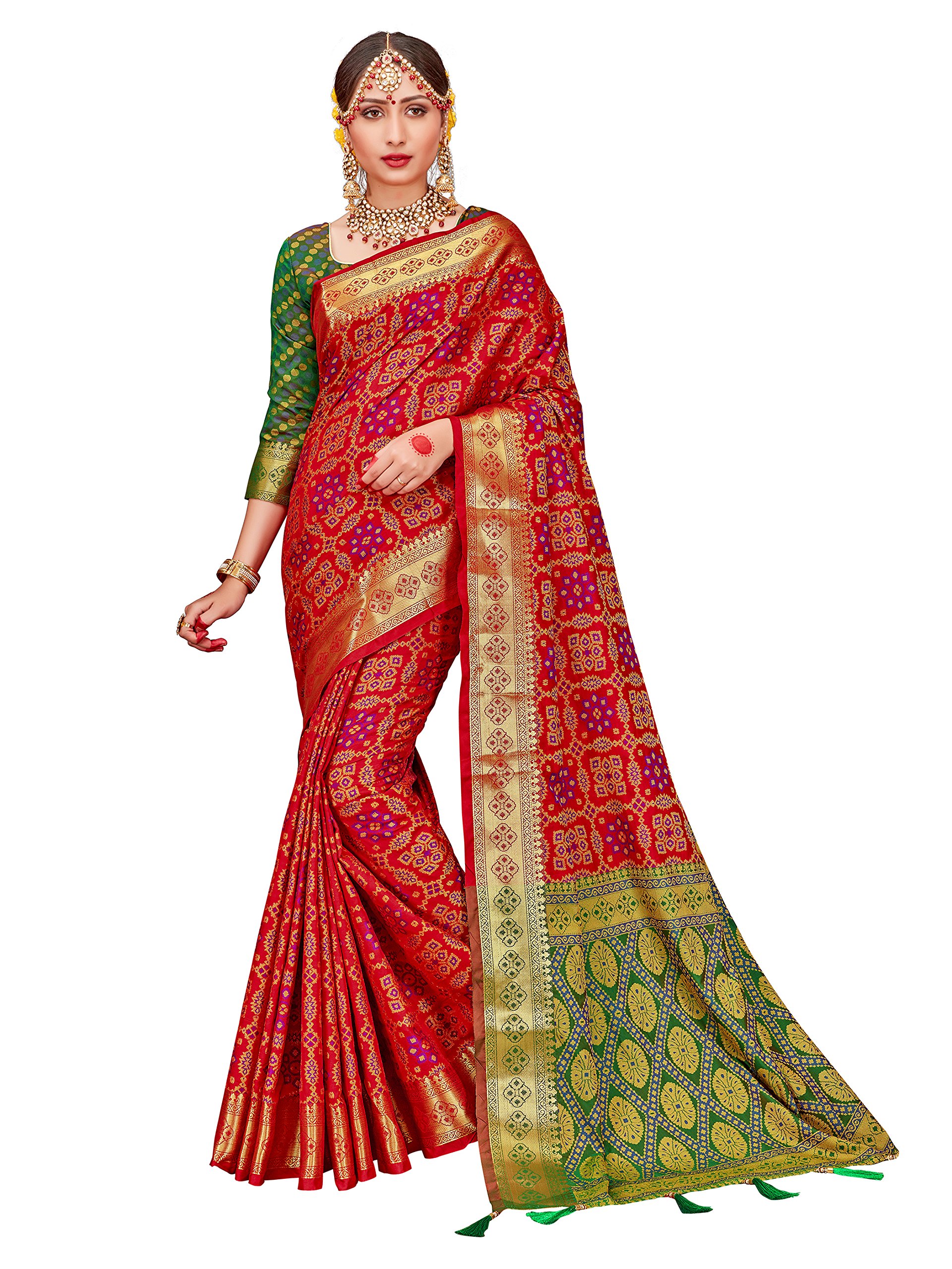 HEART N SOUL Indian Bollywood Sarees for Women Patola Silk Woven Saree l Tradional Wedding Wear Sari with Unstitched Blouse