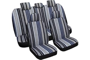VarCozy Baja Saddle Blanket Seat Covers Full Set, Front Seat Covers and Split Rear Bench Seat Covers for Sedan, SUV, Truck, Universal Stripe Woven Automotive Seat Cover,Breathable, Airbag Compatible