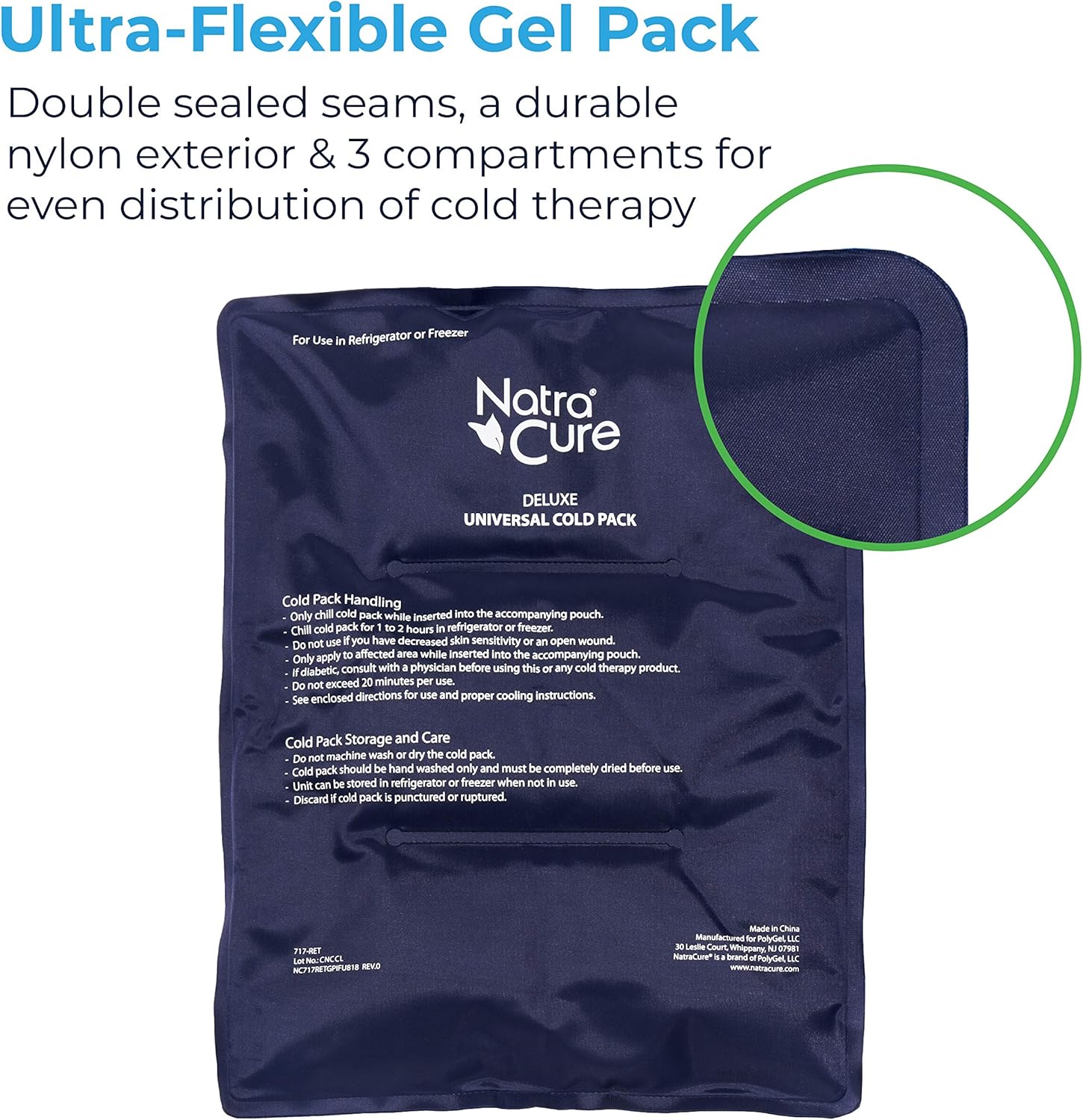 NatraCure Universal Large Gel Cold Pack Ice Wrap - 717-RET - Reusable Ice Compress with Straps for Shoulder, Back, Knee, Hip, Elbow, Ankle - Pain Relief of Injuries, Swelling, Aches, Bruises, Sprains: Health & Personal Care