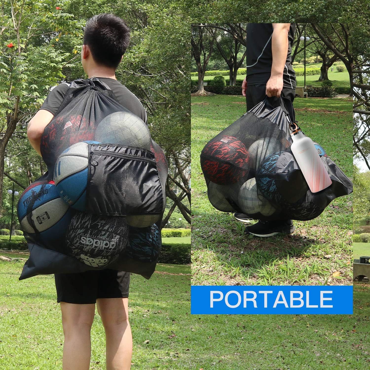 Extra Large Ball Bag, Duty Mesh Equipment Bag, Adjustable Shoulder and Portable Design Fit Adults and Kids, Large Front Pocket for Sporting Accessories, Best for Soccer Ball, Basketball, Swimming Gears : Clothing