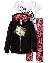 Hello Kitty Girls' 3 Piece Zip up Hoodie Legging Set with T-Shirt and Printed Leggings