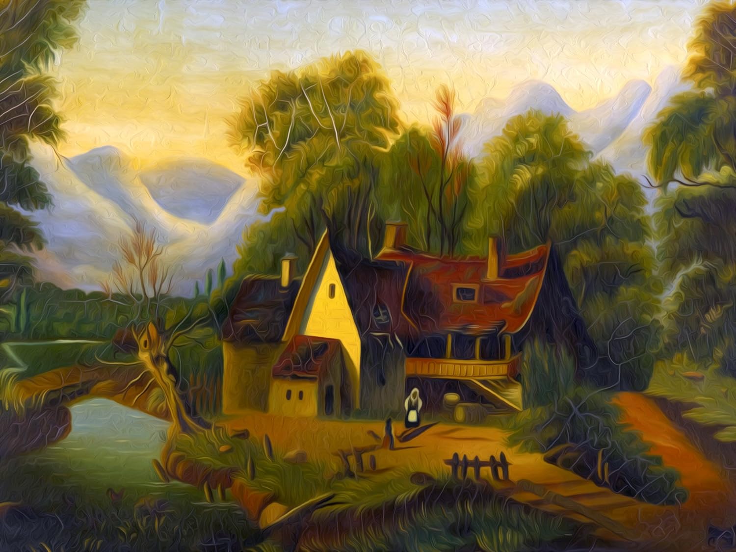 TUMBLE-DOWN COTTAGE T. Chambers river lake Tile Mural Backsplash Marble Ceramic
