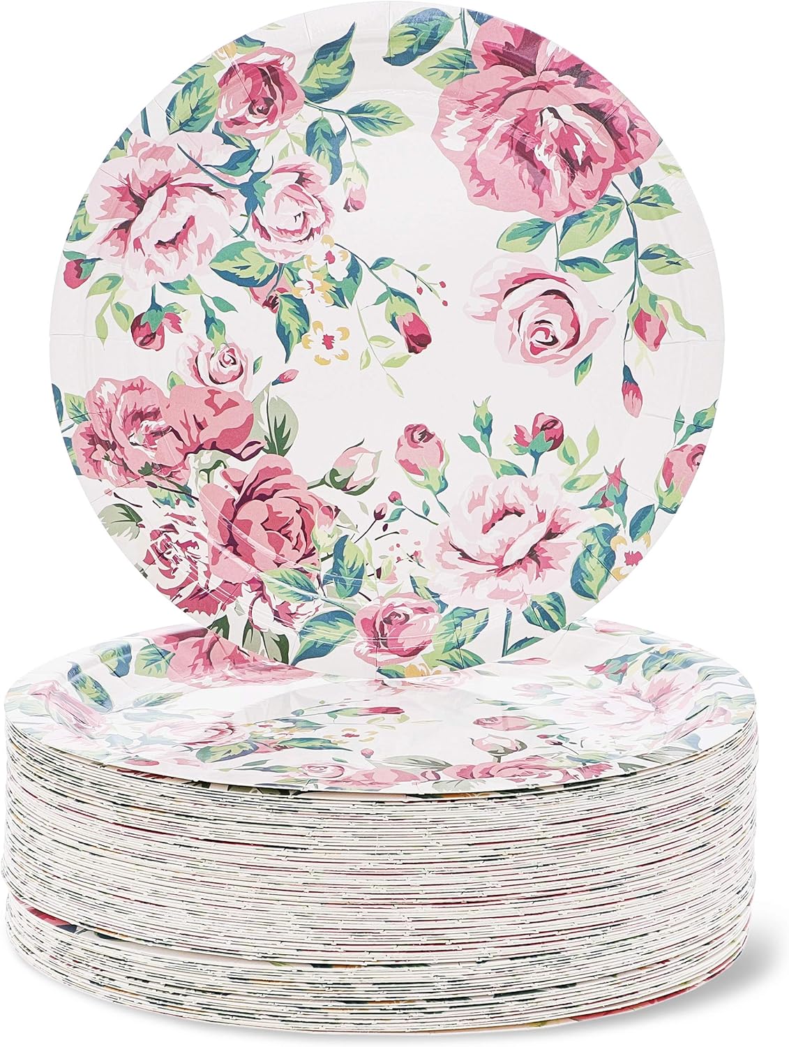Blue Panda 80-Count Vintage Floral 9 Inch Paper Plates for Tea Party, Bridal and Baby Showers