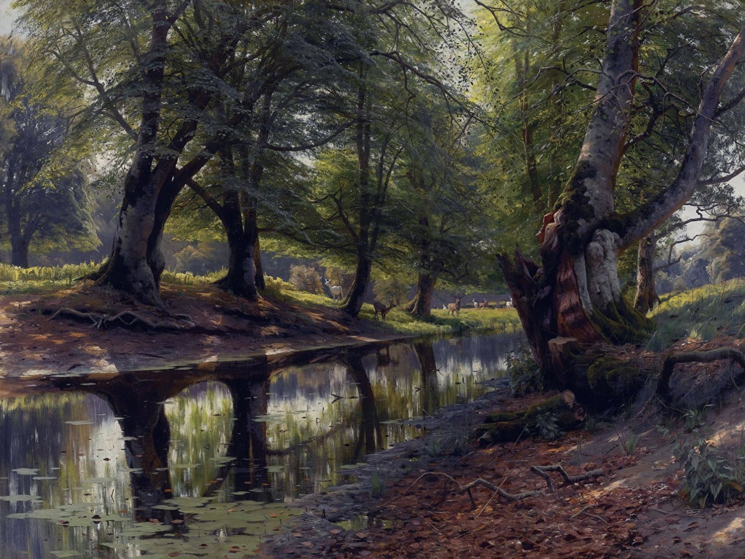 STREAM AND DEER by P. Monsted forest Tile Mural Kitchen Backsplash Ceramic 10x8