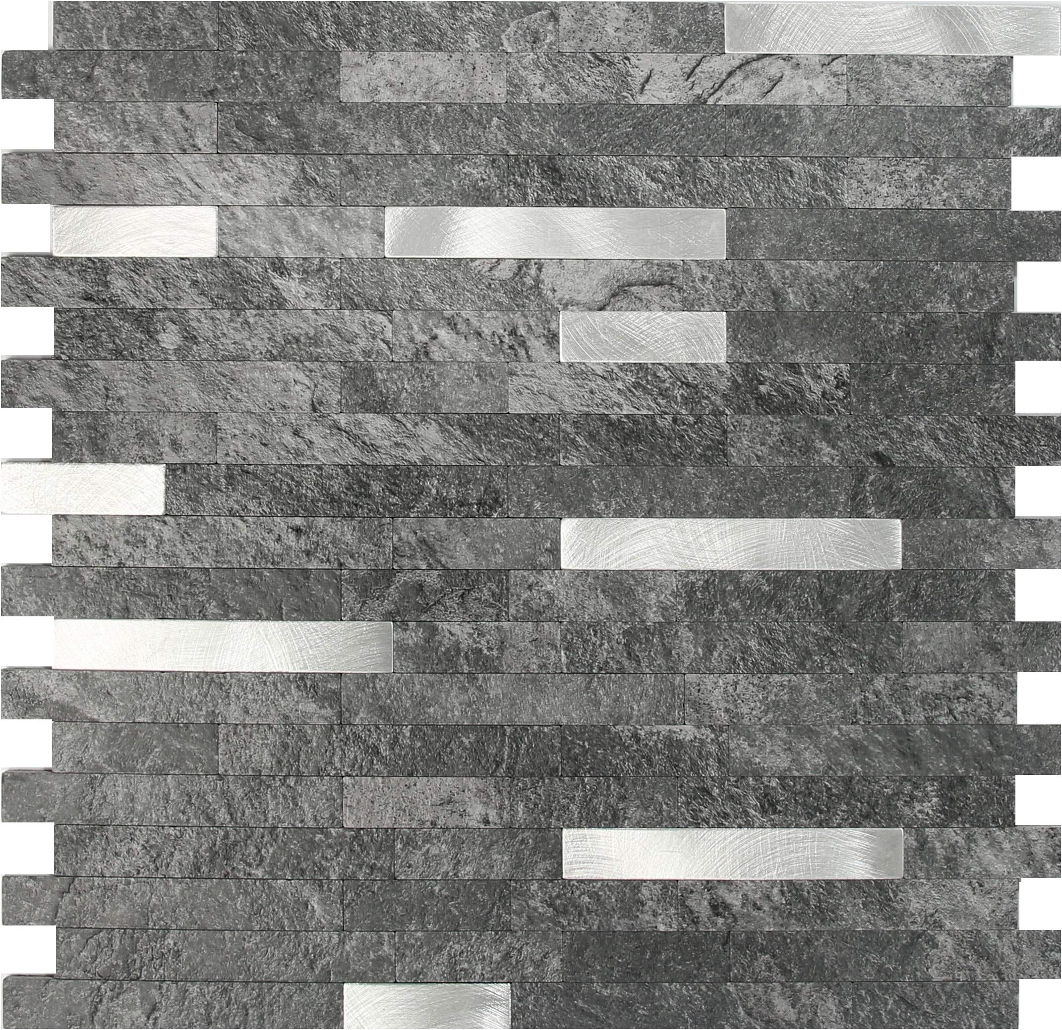 Peel & Stick Stone Tile Backsplash - Premium Styles, Design and Finish - 11.5" X 11.7" (Metal Light Slate)