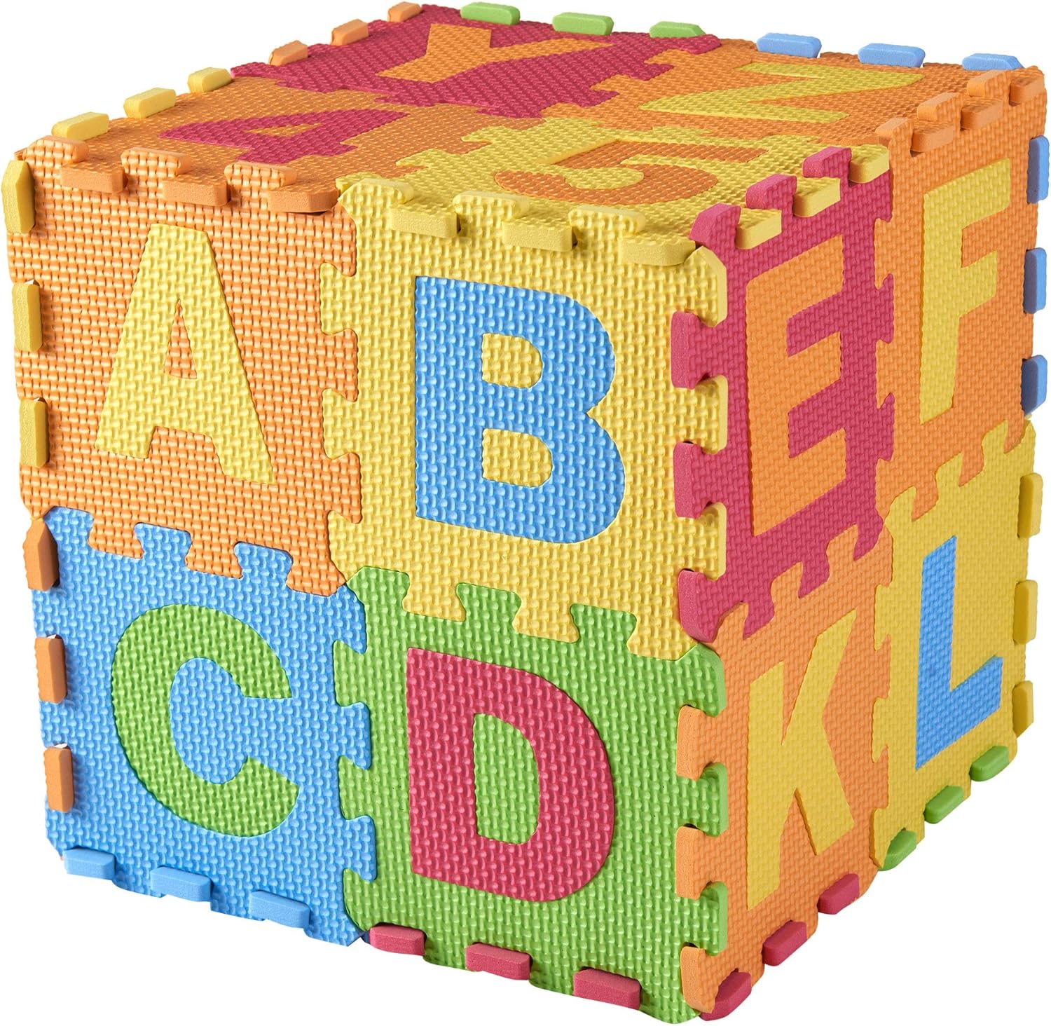 DIMPLE Baby Foam Play Mat (36-Piece Set) 6.25 x 6.25 Inches Interlocking Alphabet and Numbers Floor Puzzle Colorful EVA Tiles Girls, Boys Soft, Reusable, Easy to Clean by, DC12703L: Toys & Games