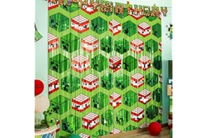 Bupelo Pixel Game Themed Party Supplies,2 Pack Creeper & TNT Tinsel Foil Fringe Curtains,Miner Themed Photo Booth Prop Backdrop Streamer,Miner Crafting Birthday Party Decorations,Room Decor for Kid